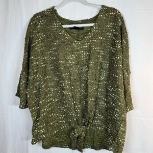 Brittany Humble Sweater Womens XL Olive Green Textured Knit Pullover